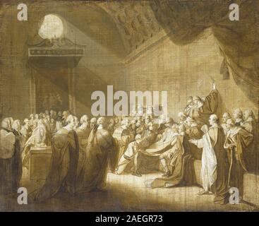 Dipinto ad olio di John Singleton Copley del 1779 raffigurante la morte del conte di Chatham, raffigurante figure, gesti, espressioni, ambientazione interna, ed eventi storici. Foto Stock