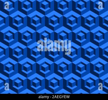 Cubo 3D seamless pattern. Blue forme geometriche abstract background. Modello di tecnologia di sfondo. Casella isometrica dello sfondo. Seamless cubica art.vettore Illustrazione Vettoriale
