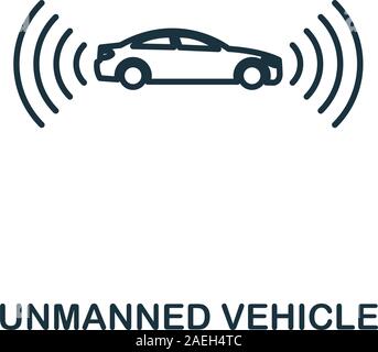 Veicolo senza equipaggio icona linea. Stile sottile elemento dalla tecnologia del futuro insieme. Profilo veicolo senza equipaggio icona per web design, applicazioni e software Illustrazione Vettoriale