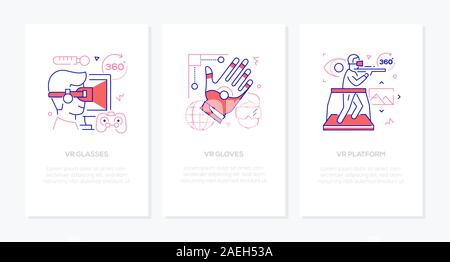 La realtà virtuale concetto - linea stile design set di banner Illustrazione Vettoriale