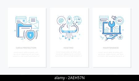 Protezione dei dati - linea del vettore stile design set di banner Illustrazione Vettoriale