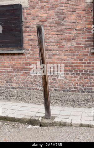 La morte era il muro dove migliaia di prigionieri polacchi erano stati eseguiti. Il blocco 11 è stata una punizione, la tortura e le esecuzioni carcere all'interno di Auschwitz ho conce Foto Stock