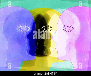 Facce colorate silhouette illustrazione digitale Foto Stock