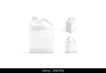 Contenitore bianco in plastica mock-up, isolato, vista diversa Foto Stock