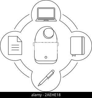 Imprenditore il contenuto della confezione lineare set di icone. Laptop, il blocco note e penna, documento di testo. Isolato illustrazioni vettoriali Illustrazione Vettoriale