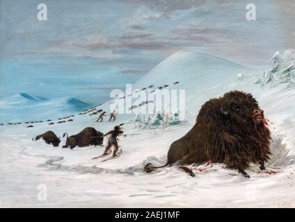 Buffalo Hunt da George Catlin (1796-1872), olio su tela, c.1832-35 Foto Stock