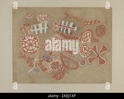 Incisioni rupestri di Lala Eve Rivol, 1935-1942, incisioni rupestri che mostrano motivi simbolici, forme geometriche, figure, linee e segni culturali, illustrano tecniche artistiche indigene o preistoriche. Foto Stock