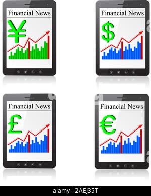 Notizie finanziarie sui Tablet PC. Isolato su bianco. Illustrazione Vettoriale. Illustrazione Vettoriale