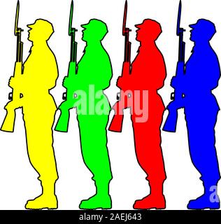 Silhouette dai soldati durante una parata militare. Illustrazione Vettoriale. Illustrazione Vettoriale