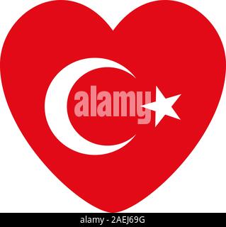 Bandiera della Turchia forma di cuore sfondo vettoriale. Per la grande celebrazione, adesivo, marchio, segno, simbolo icona, lucido, ecc. Illustrazione Vettoriale