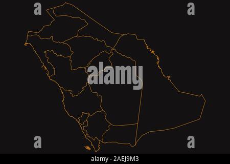 Arabia Saudita golden delineare mappa vettore sfondo nero progettazione grafica Illustrazione Vettoriale