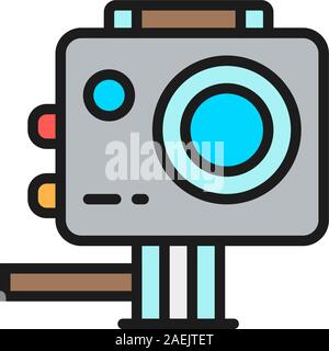 Azione, telecamera extreme video camma piatta linea colore icona. Illustrazione Vettoriale