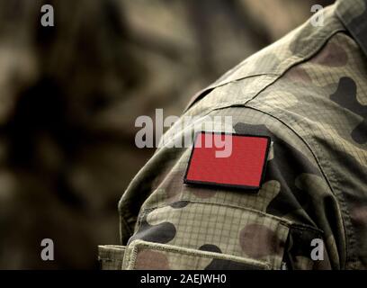 Bandiera rossa in uniforme militare. Socialista o comunista bandiera rossa. L'anarchismo bandiera rossa. Foto Stock