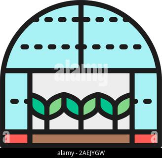 Piante in serra, Giardinaggio, allevamento colore piatto icona linea. Illustrazione Vettoriale