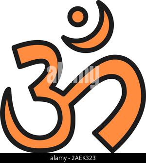 Om o Aum indiano sacro simbolo del suono, mantra piatta linea colore icona. Illustrazione Vettoriale
