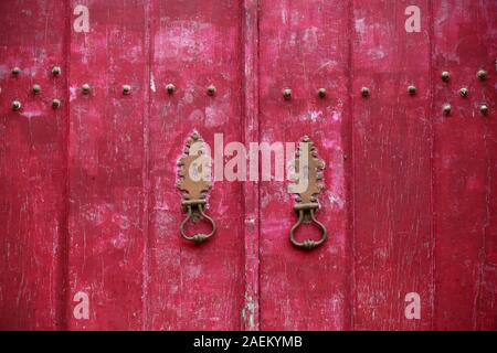 Close-up di battenti della porta su una porta chiusa, Cattedrale di Lisbona Lisbona, Portogallo Foto Stock