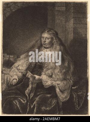 Ritratto di Rembrandt van Rijn, 1635, raffigurante la grande Sposa ebraica, con testa e spalle, abbigliamento, copricapo, tratti facciali, espressione, mani, luce, ombra e stile ritrattistico olandese del XVII secolo. Foto Stock