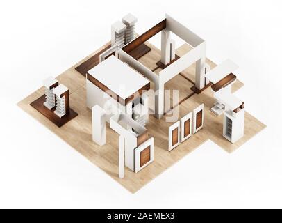 Generic trade fair stand isolato su sfondo bianco. 3D'illustrazione. Foto Stock