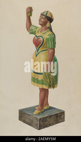 Questa figura indiana del negozio di sigari, creata da Samuel Philpot intorno al 1941, è una statua in legno scolpita tradizionalmente utilizzata per pubblicizzare tabacchi, che rappresenta un uomo nativo americano che tiene un fascio di sigari. Foto Stock