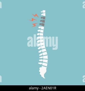 Dolore alla schiena icona vettore illustrazione isolato su sfondo blu Illustrazione Vettoriale