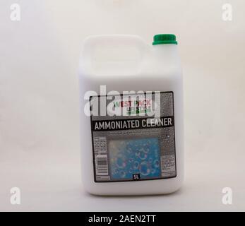 Alberton, Sud Africa - una bottiglia grande di ammoniaca basato liquido detergente per uso domestico alimentati dalla West Pack stile di vita isolata su uno sfondo chiaro Foto Stock