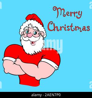 Muscolare di Babbo Natale con una mano sollevata gesto. Illustrazione Vettoriale