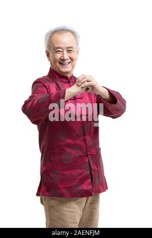 Felice l'uomo senior per celebrare il capodanno cinese Foto Stock