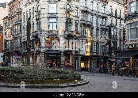 Street view del vecchio centro, Bruxelles, Belgio Foto Stock