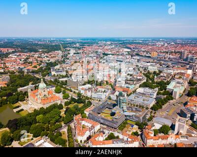 Hannover city skyline antenna vista panoramica in Germania Foto Stock