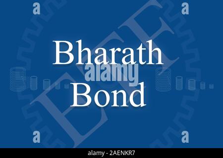 Legame Bhatath un ETF o exchange traded fund su sfondo blu con la pila di monete Foto Stock