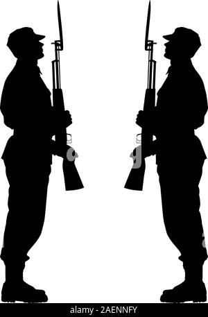 Silhouette dai soldati durante una parata militare. Illustrazione Vettoriale. Illustrazione Vettoriale