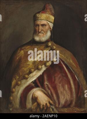 Un ritratto di Tiziano raffigurante il doge Andrea Gritti, creato intorno al 1546-1550. L'opera enfatizza le caratteristiche facciali, l'abbigliamento e la ritrattistica rinascimentale. Foto Stock