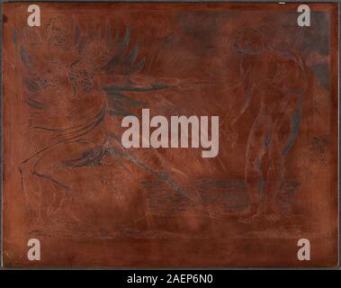 Il Circolo dei funzionari corrotti; i Diavoli tormentano Ciampolo di William Blake, 1827, raffigura figure allegoriche che rappresentano funzionari corrotti tormentati dai diavoli, con gesti espressivi, composizione drammatica ed elementi simbolici in stile lastra di rame incisa. Foto Stock