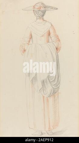 Lady Hold Her Cloak from Behind di William Hoare, anni 1760, raffigura una figura femminile in piedi con la schiena parzialmente girata, tenendo in mano un mantello, reso in delicato stile ritratto con attenzione a tendaggi, posture e profilo facciale. Foto Stock
