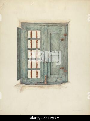 Persiane e dettagli architettonici di William Kieckhofel intorno al 1939, che mostrano funzionali persiane in legno, cerniere, serrature, intagli decorativi e artigianato per gli esterni degli edifici. Foto Stock