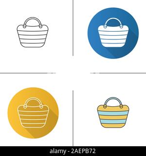 Borsa da spiaggia icona. Design piatto, lineare e stili colore. Beach tote. Isolato illustrazioni vettoriali Illustrazione Vettoriale