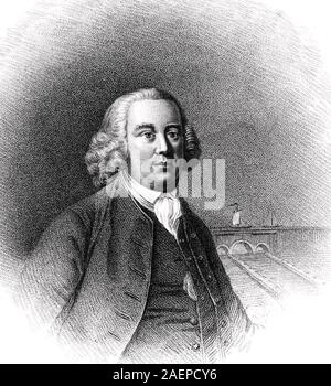JAMES Danielle (1716-1772), ingegnere inglese in 1770 con Barton acquedotto sul fiume Irwell nella massa posteriore Foto Stock