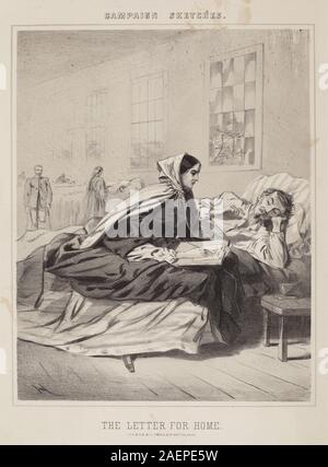 Acquerello di Winslow Homer che mostra un soldato che scrive una lettera a casa, scrivania, carta, penna, uniforme, espressione e scena della guerra civile americana di metà del XIX secolo. Foto Stock