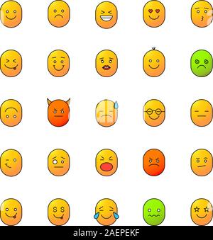 Sorrisi di colore set di icone. Emoticon. Sensazioni, emozioni. Buono e cattivo umore. Isolato illustrazioni vettoriali Illustrazione Vettoriale