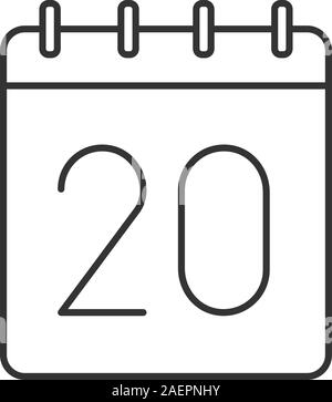 Ventesimo giorno del mese icona lineare. Calendario da parete con 20 segno. Linea sottile illustrazione. Data Simbolo di contorno. Il vettore isolato disegno di contorno Illustrazione Vettoriale