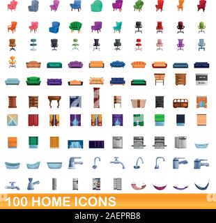 100 home set di icone. Cartoon illustrazione di 100 home icone set di vettore isolato su sfondo bianco Illustrazione Vettoriale