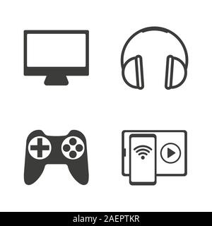 Set di gioco del gioco le icone delle periferiche, segni di gadget - Icona di moderno design - Pittogramma del vettore Illustrazione Vettoriale
