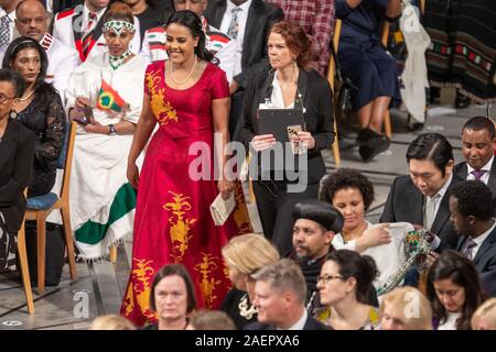 Oslo, Norvegia. 10 dic 2019. Zinash Tayachew prima signora di Etiopia durante il Premio Nobel per la Pace 2019 Cerimonia presso il Municipio di Oslo a Oslo, Norvegia Credito: Nigel Waldron/Alamy Live News Foto Stock