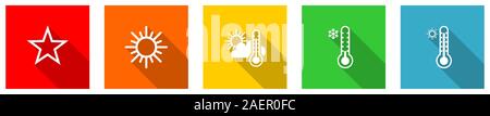 Set di colorate piatte web design icone vettoriali, sun, stella, meteo, previsioni e pulsanti di temperatura in eps 10 per webdesign e applicazioni mobili su Illustrazione Vettoriale