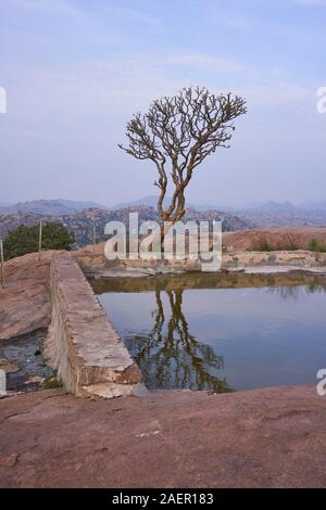 Un stagno a Hanuman Temple di Hampi Foto Stock