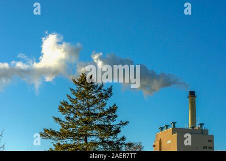 Manitowoc,WI STATI UNITI D'AMERICA, 10 dicembre 2019 Fumo proveniente dal camino della centrale a energia termica Foto Stock