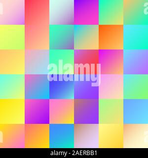 Gradiente olografico esempi tavolozza. Multicolor viola verde giallo arancione rosa fluido ciano cerchio sfumature colorate o morbidi colori vividi flat Illustrazione Vettoriale