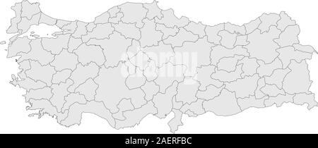 La Turchia mappa politica province grigio evidenziato illustrazione vettoriale. Perfetto per gli sfondi sfondo, istruzione, grafico etc. Illustrazione Vettoriale