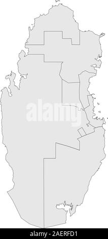 Paese del Golfo qatar dettaglio mappa vettoriale. Colore grigio chiaro. Illustrazione Vettoriale
