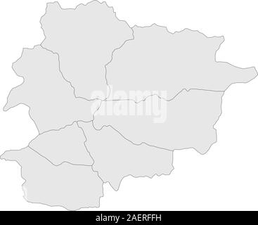 Moderno andorra mappa politico illustrazione vettoriale. Colore grigio chiaro. Illustrazione Vettoriale